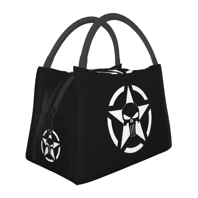 

Skeleton Skull Heavy Metal Punisher Insulated Lunch Tote Bag for Women Resuable Cooler Thermal Bento Box Outdoor Camping Travel