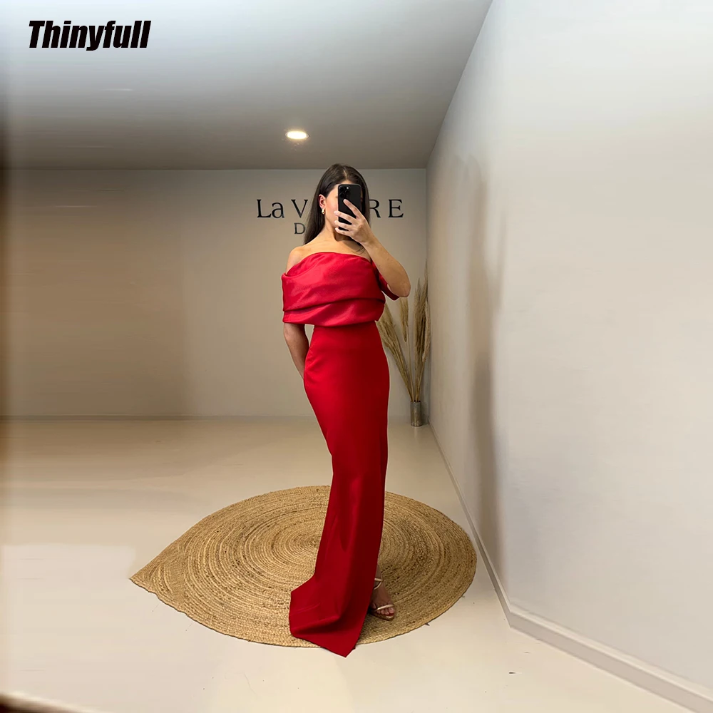 Thinyfull Satin Mermaid Prom Dresses Off Shoulder Split Evening Party Gowns 2024 Floor-Length Customized  Formal Occasion Dress