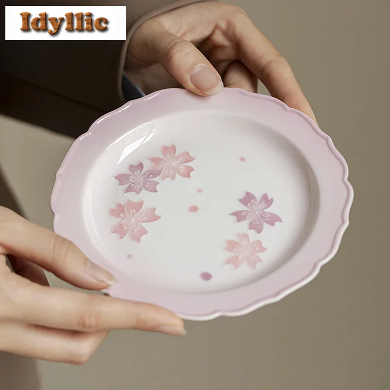 手描きの花びら-有田磁器ポット-ベアリングホルダー-ティーカップトレイ-乾燥浸漬テーブル-ティートレイ-コースター-中国茶セット