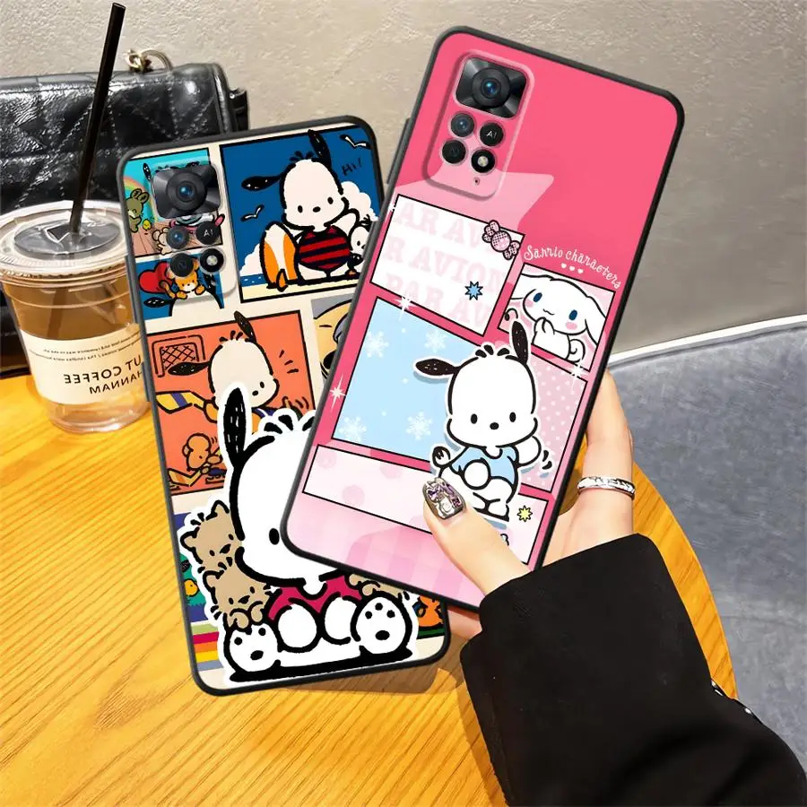 سانريو كارتون Pochacco حافظة لهاتف شاومي ريدمي نوت 9 10 11 12 برو 11s 13 14 Pro Plus 9S 12s 10S 7 8 غطاء هاتف ناعم أسود