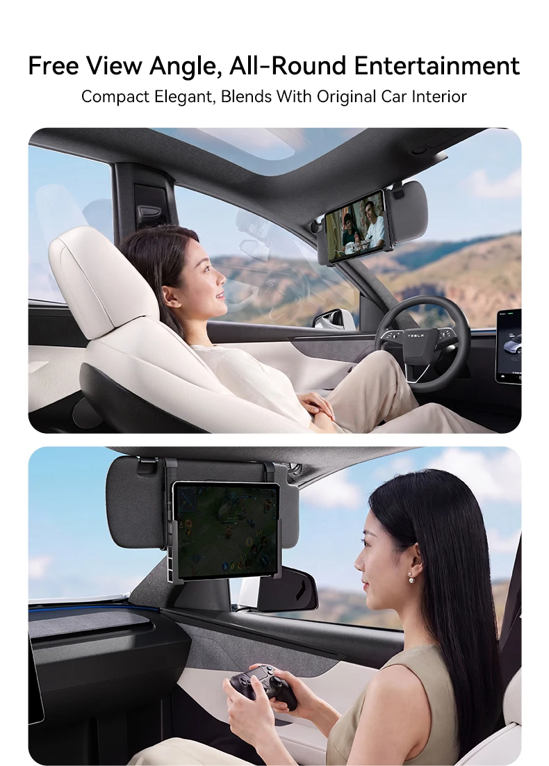 YZ Für Tesla alle Modelle 3/Y PC Flachklemme Verstellbarer Universeller Handy-Tablet-Ständer Schminkspiegel Frontscheiben-Sonnenblendenhalterung – Detail 7