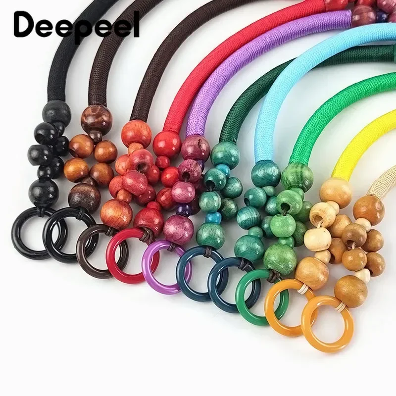 2Pcs 37/48cm Colored Bag Handles Nylon Rope Weave Wooden Bead Handle Shoulder Strap Hand Straps DIY Sewing Handbag Accessories