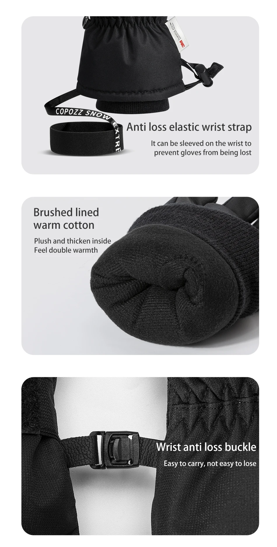 COPOZZ Neue Winter-Skihandschuhe für Damen und Herren, winddicht, warm, wasserdicht, Touchscreen-fähig, rutschfest, für Snowboard, Schneemobil, dicke Skihandschuhe – Detail 15