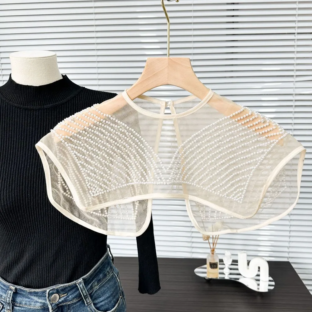 

Fashion Organza Embroidery Women's Lace Collar Fake Collar Dingzhu Shawl Collar Detachable Shirt Collar Dress Blouse Decor