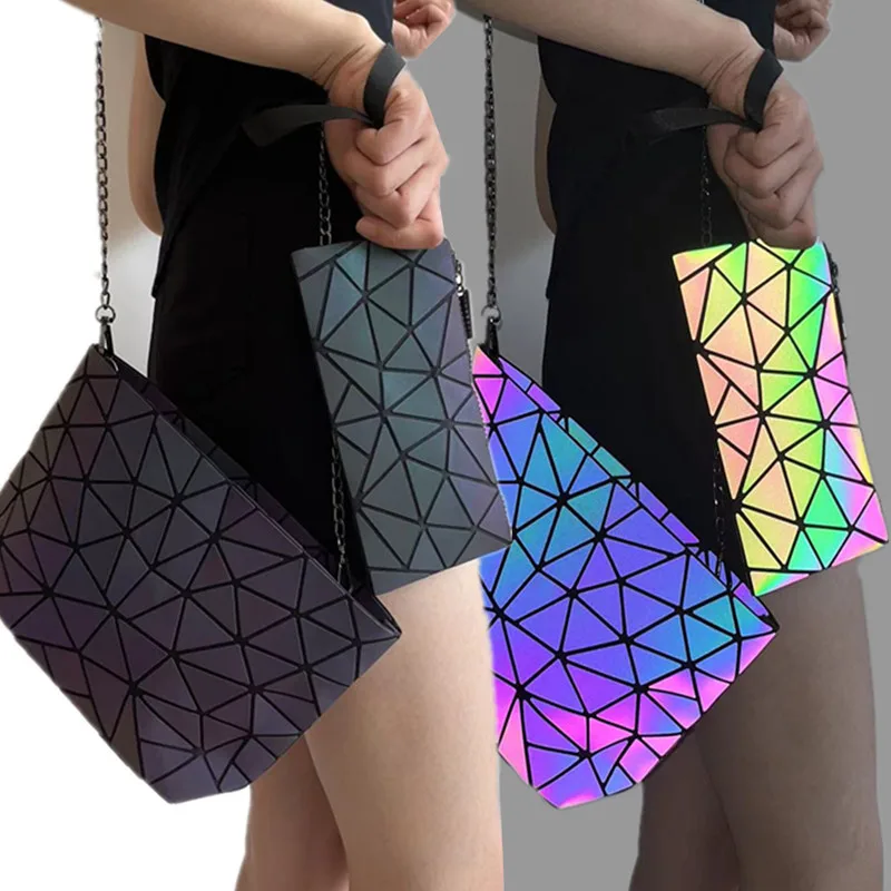 Leuchtende Kette Umhängetasche Set Mode Holographische Geometrische Falten Geldbörse Frauen Schulter Tasche 2 stücke – Detail 4