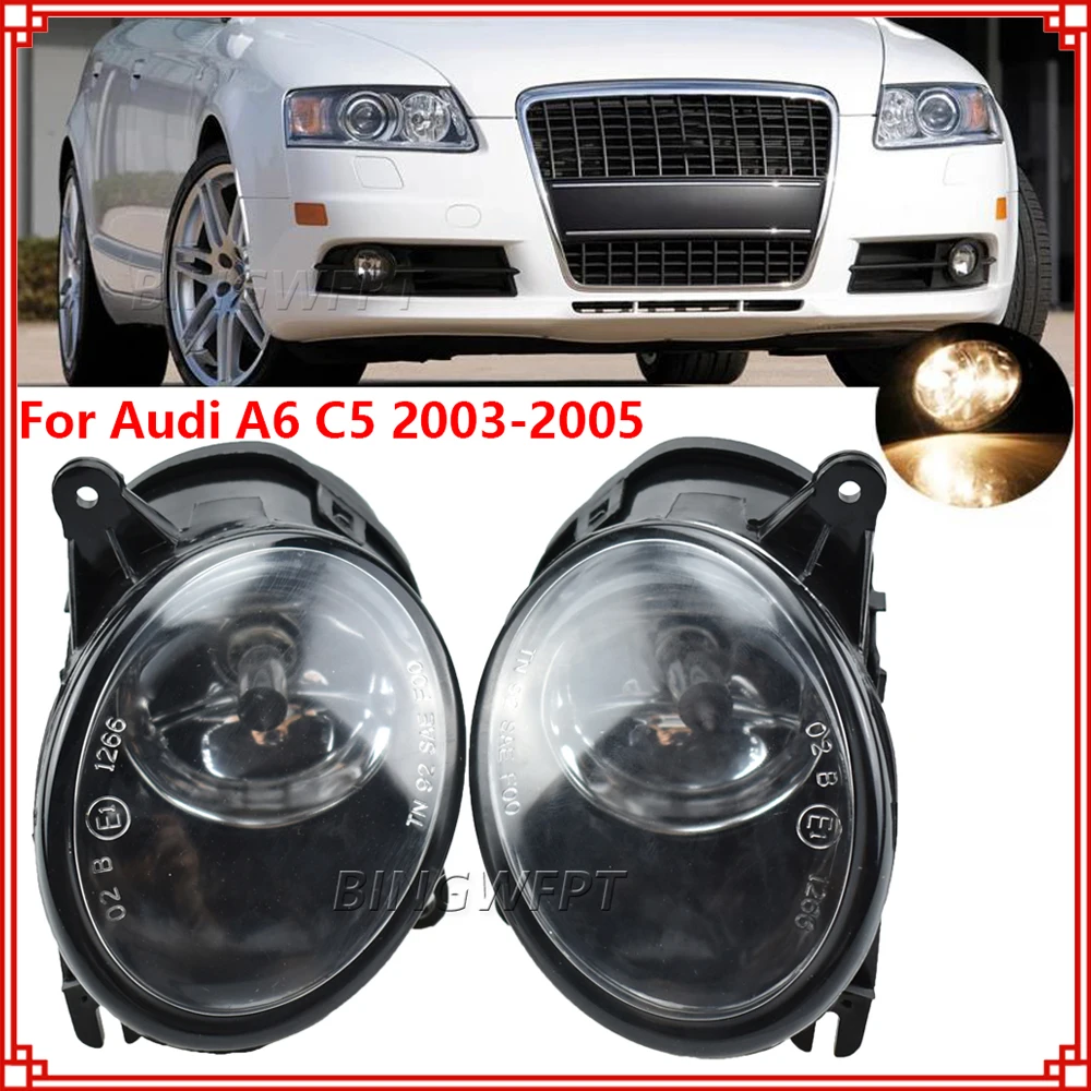 

2PCS For Audi A6 C5 S6 Quattro 2002-2005 Car Front Bumper Fog Light Fog Lamp Assembly With Bulbs Halogen 4B0941699C 4B0941700C