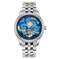 WM Watch High Quality Men Business Watches Automatic Mechanical Starry Night Oil Painting Series Skeleton WellyMerck Watch WM146