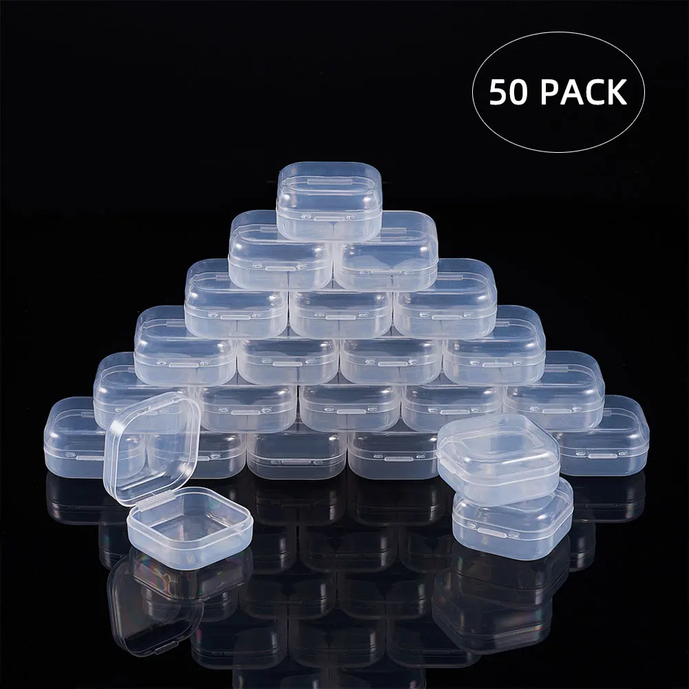 

50pcs Plastic Transparent Bead Containers Cube Storage Box Small Items Nail Art Craft Sundries Organizer Case 3.5x3.5x1.8cm