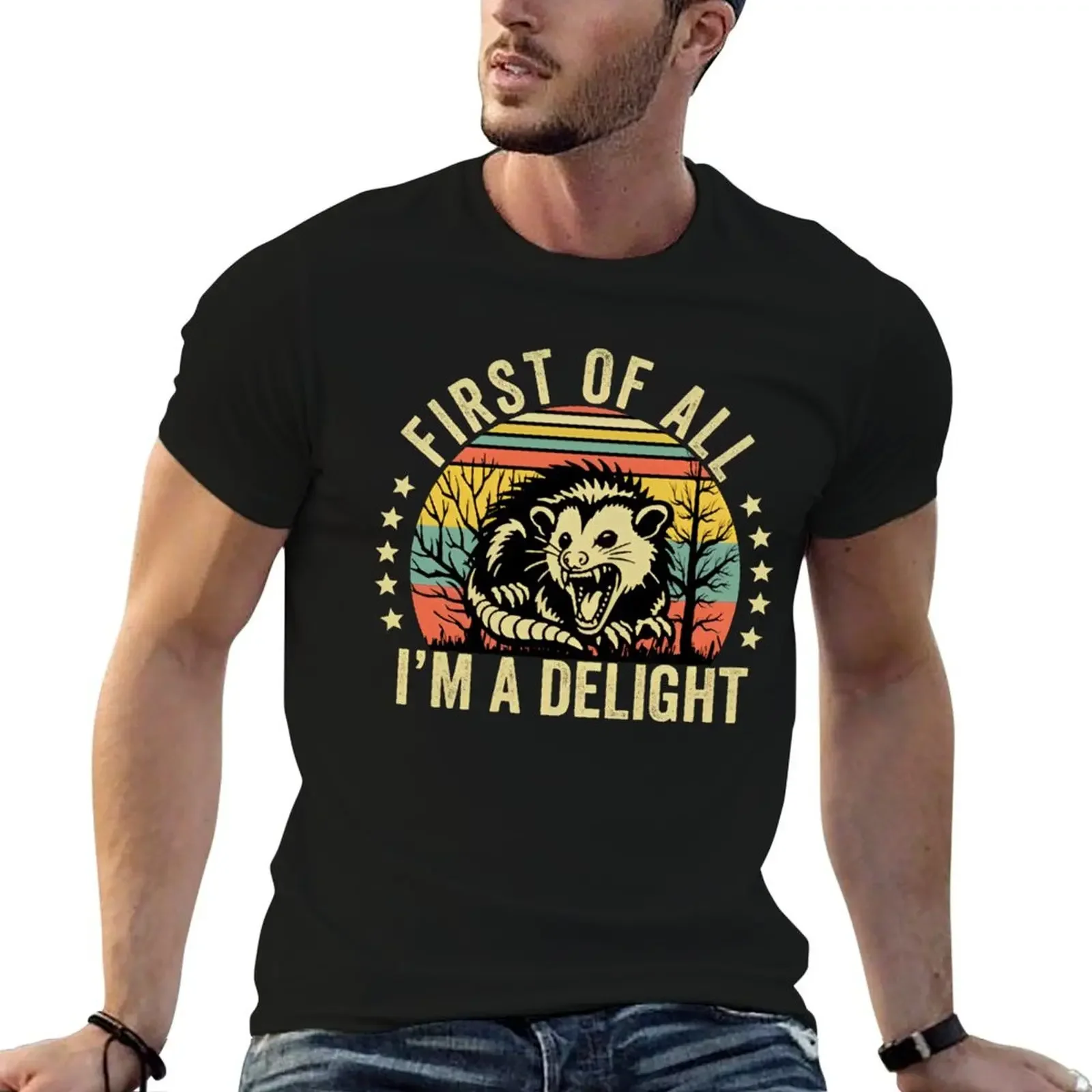 

Retro First Of All I'm A Delight Sarcastic Angry Opossum Lover Shirt, Comfort Funny Animal Lover TShirt, Unique Gift for T-Shirt