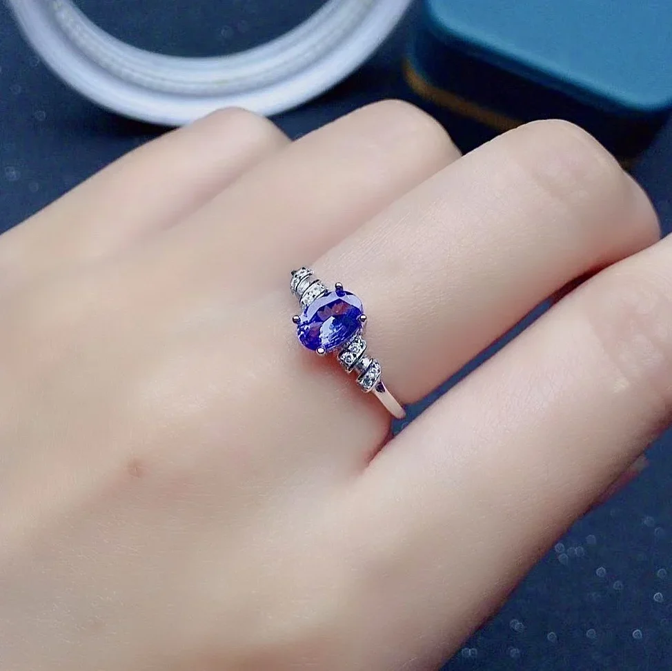 

0.7ct 5mm*7mm VVS Grade Natural Tanzanite Ring for Daily Wear 100% Real 925 Silver Tanzanite Ring Gift for Woman