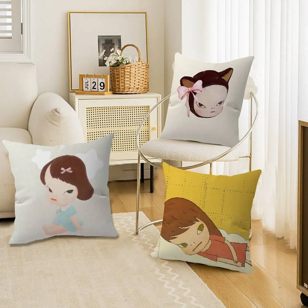 Y-Yoshitomo N-Nara Anime Maple Design Cushion Cover Happy Autumn Harvest Decor Holiday Decorati Pillow Cover