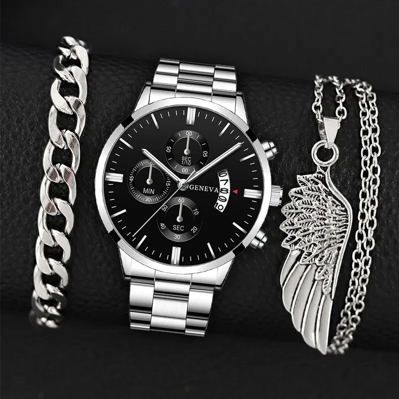 Silver Casual Men 3PCS Stainless Necklace Steel Wings