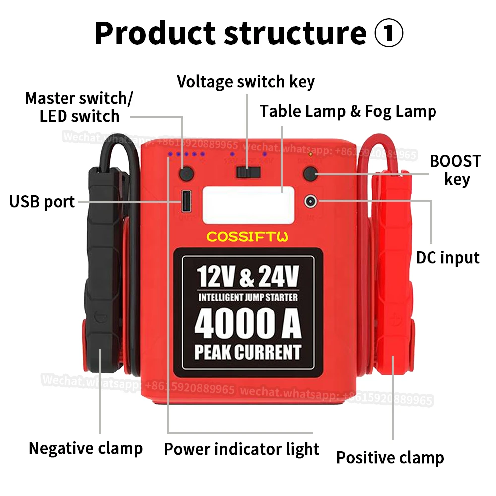 COSS IFTW High Power 56000mAh Cars And Trucks 12v 24v Emergency Portable battery power booster jump starter industrial vehicles