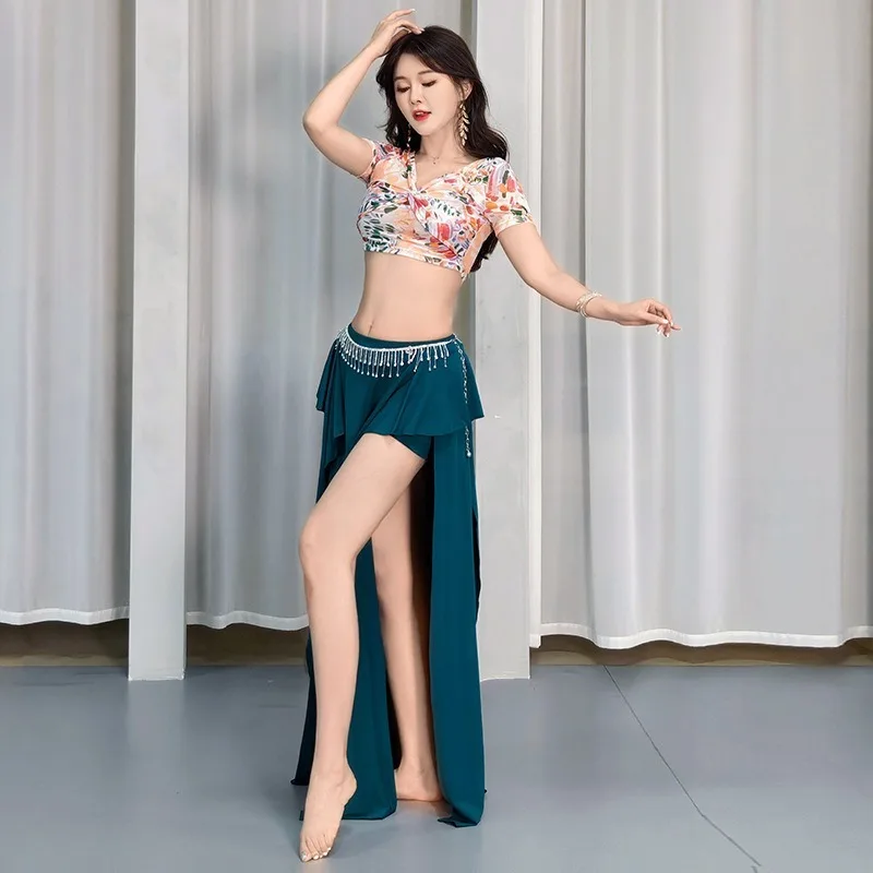 Trajes de danza del vientre personalizados, nuevo vestido de práctica, falda larga de malla estampada, conjunto de traje de actuación de danza oriental, vestido de equipo, 2025