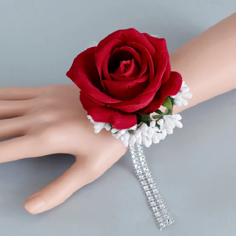 Juego de ramillete y ojal de muñeca para novio, padrinos de boda, novia, damas de honor, accesorios de flores para boda, decoraciones para traje de fiesta de graduación, 2 uds.