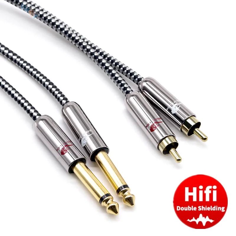 

Hifi Dual 6.35mm 1/4 Inch TS to 2 RCA Male Audio Cable for Amplifier AV Receiver Speaker Home Stereo System Interconnect Cords