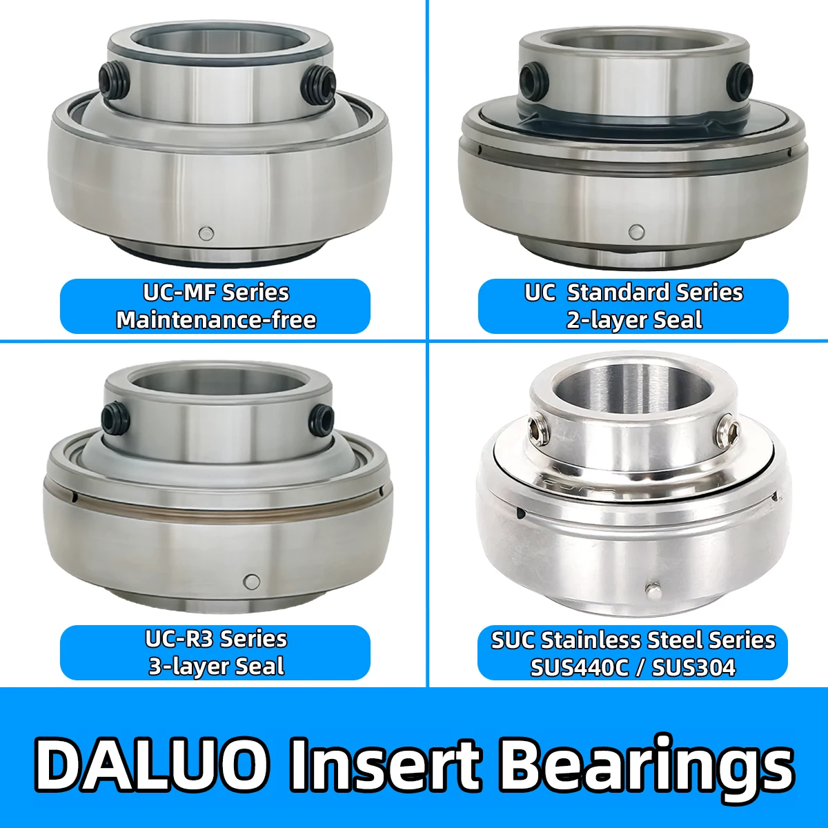 UC201 UC202 UC203 UC204 UC205 UC206 UC207 UC208 UC209 UC210 UC211 UC212 DALUO Insert Bearings Stainless Steel Maintenance-free