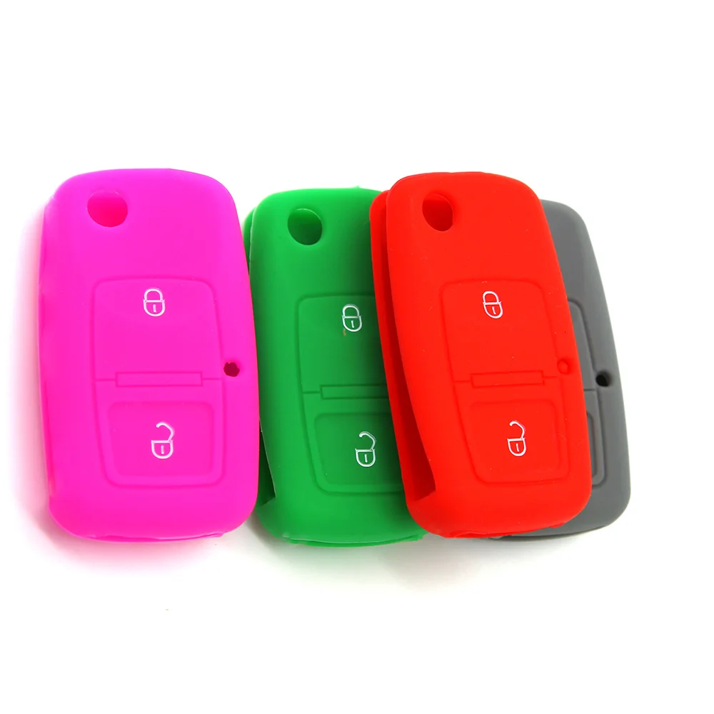 New Silicone Folding Remote Key Case Fob Protect Cover For VW Bora Touran Cady 2 Buttons Flip Shell Blank Car Accessories Parts