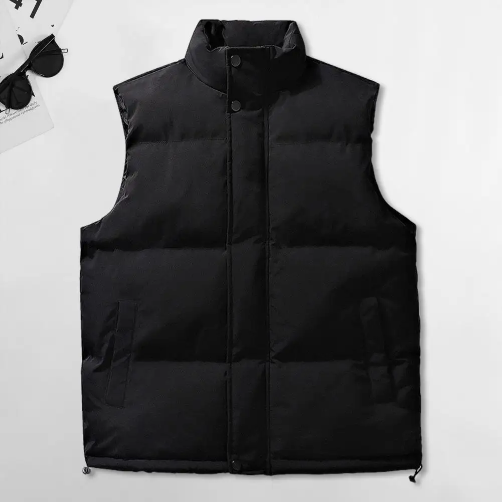 

Men Vest Coat Men's Stand Collar Vest Coat with Zipper Closure Pockets Adjustable Hem Solid Color Waistcoat for Stylish Layering