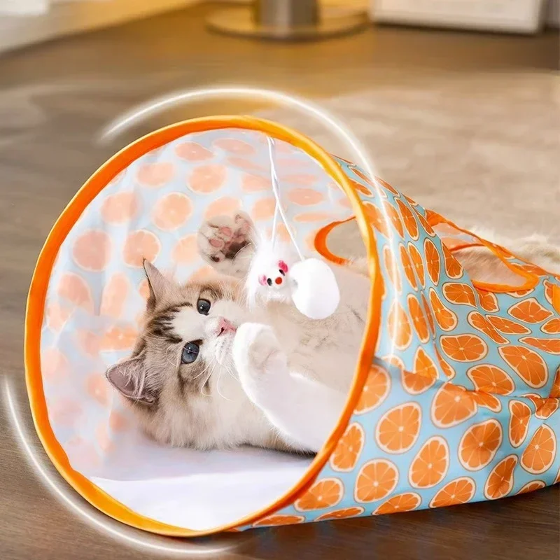 Cats Tunnel Bag Pet Cat Toys Play Tube Kitty Training Interactive Playing Fun Toy Dangling Mouse Crinkle Sounds Tunnel with Ball