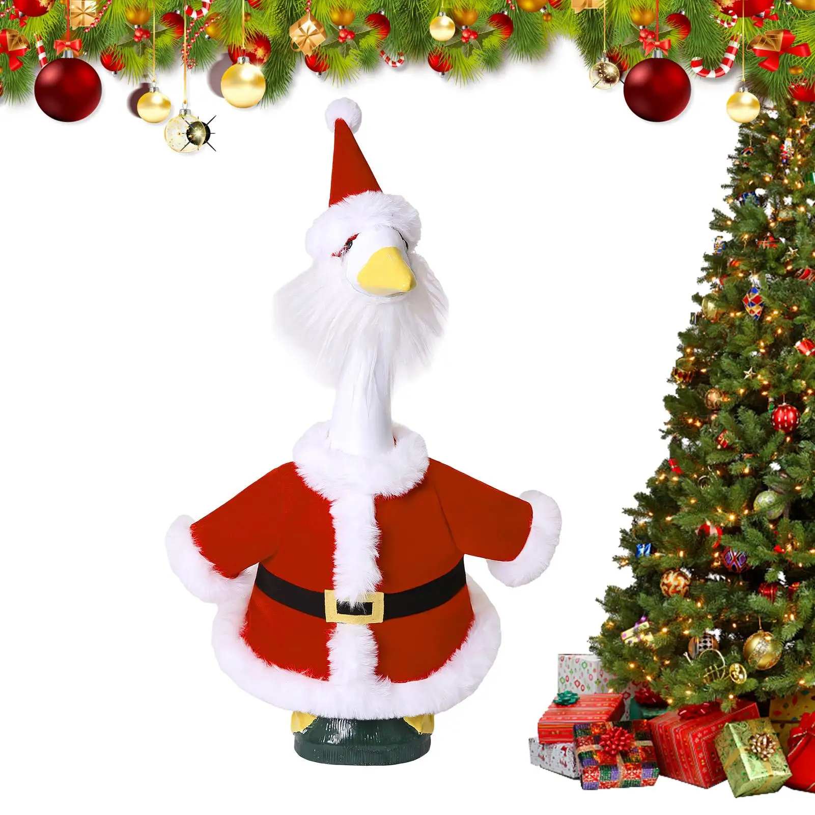 Santa Porch Goose Outfit Christmas Lawn Sculpture Clothing Outdoor Porch Goose Costume for Women Men Parties Gatherings Park