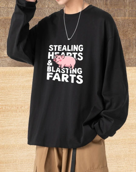 

T shirt men autumn High quality Sportswear man Long sleeves Graphic tee Stealing Hearts Blasting Farts Oversize Couple Printed t