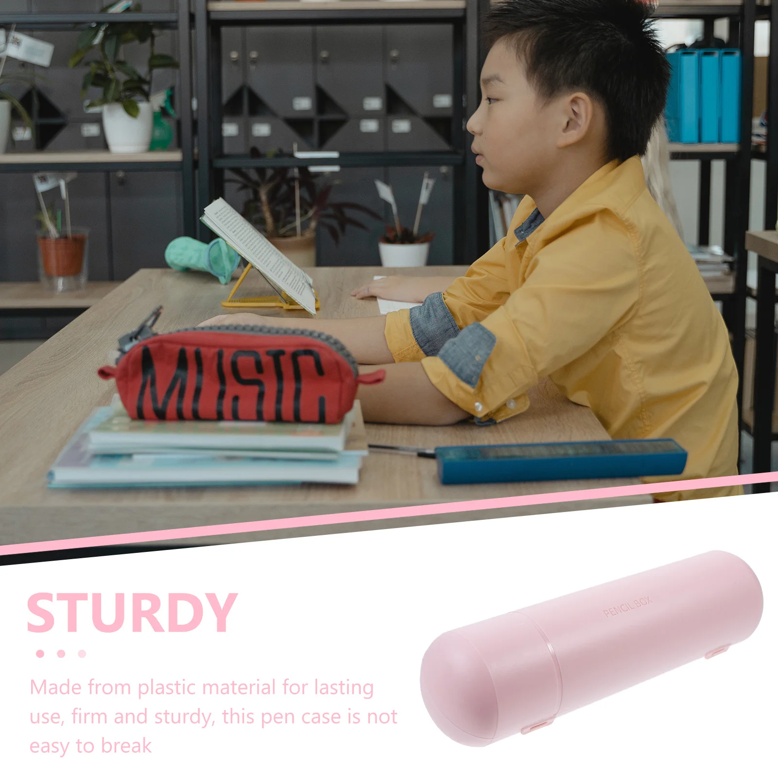 

Double Layer Pencil Case Holder Round Cases for Students Plastic Child School Hard