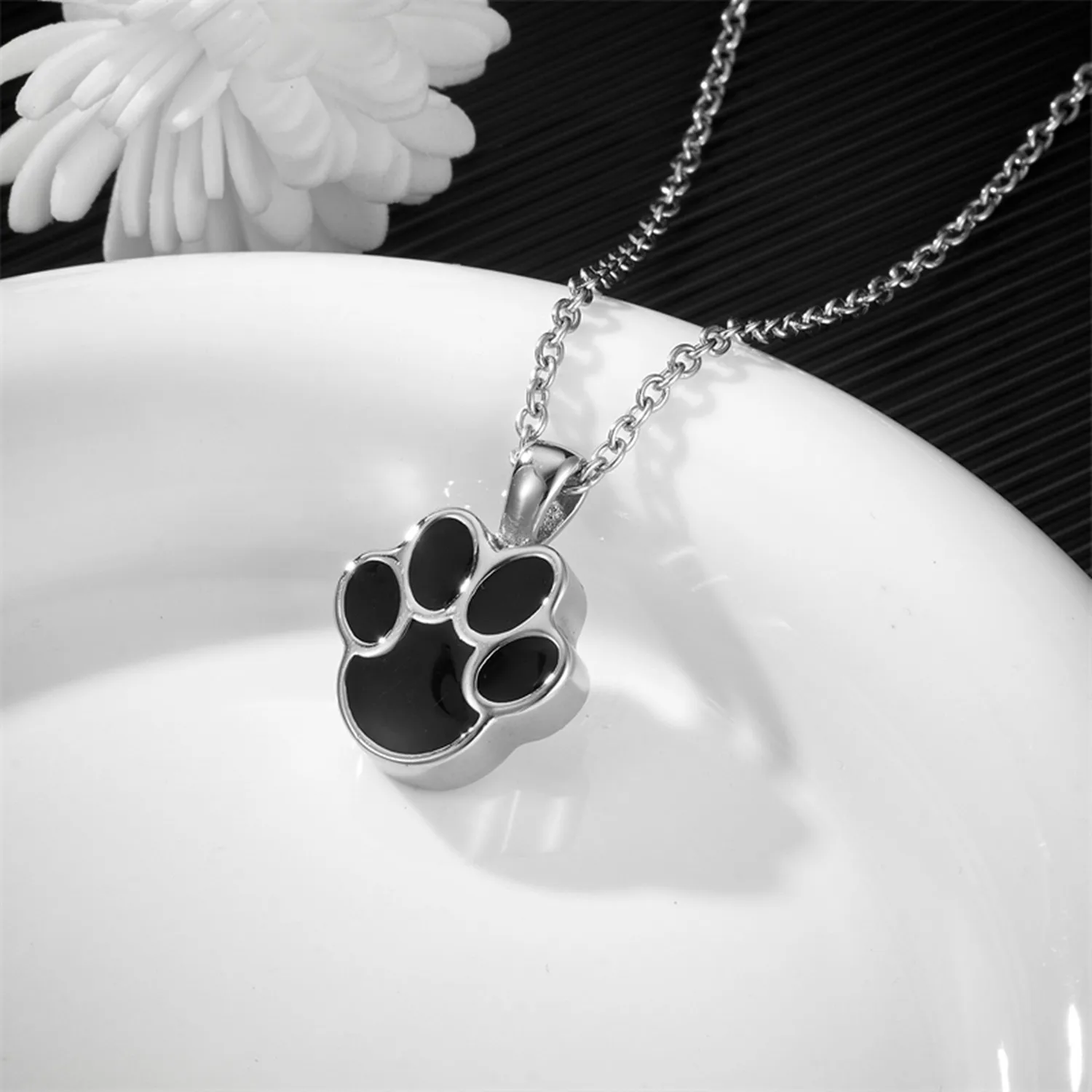 

Stainless Steel Openable Paw Print Cremation Urn Necklace - Pet & Human Memorial Jewelry for Ashes, Keepsake Pendant