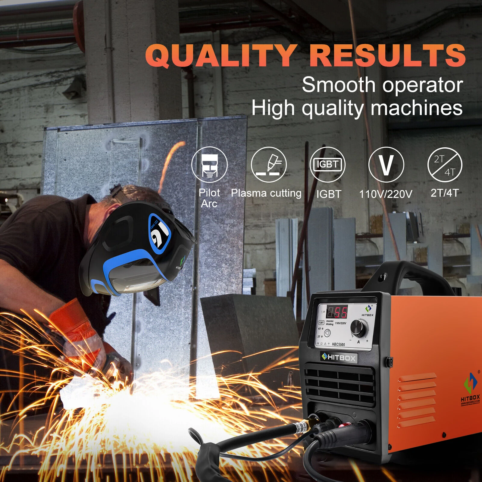 HITBOX Plasma Cutter Cutting Machine Non-touch 55Amp HBC5500 16mm Plasma Cutter For Metal Carbon Steel Stainless Steel