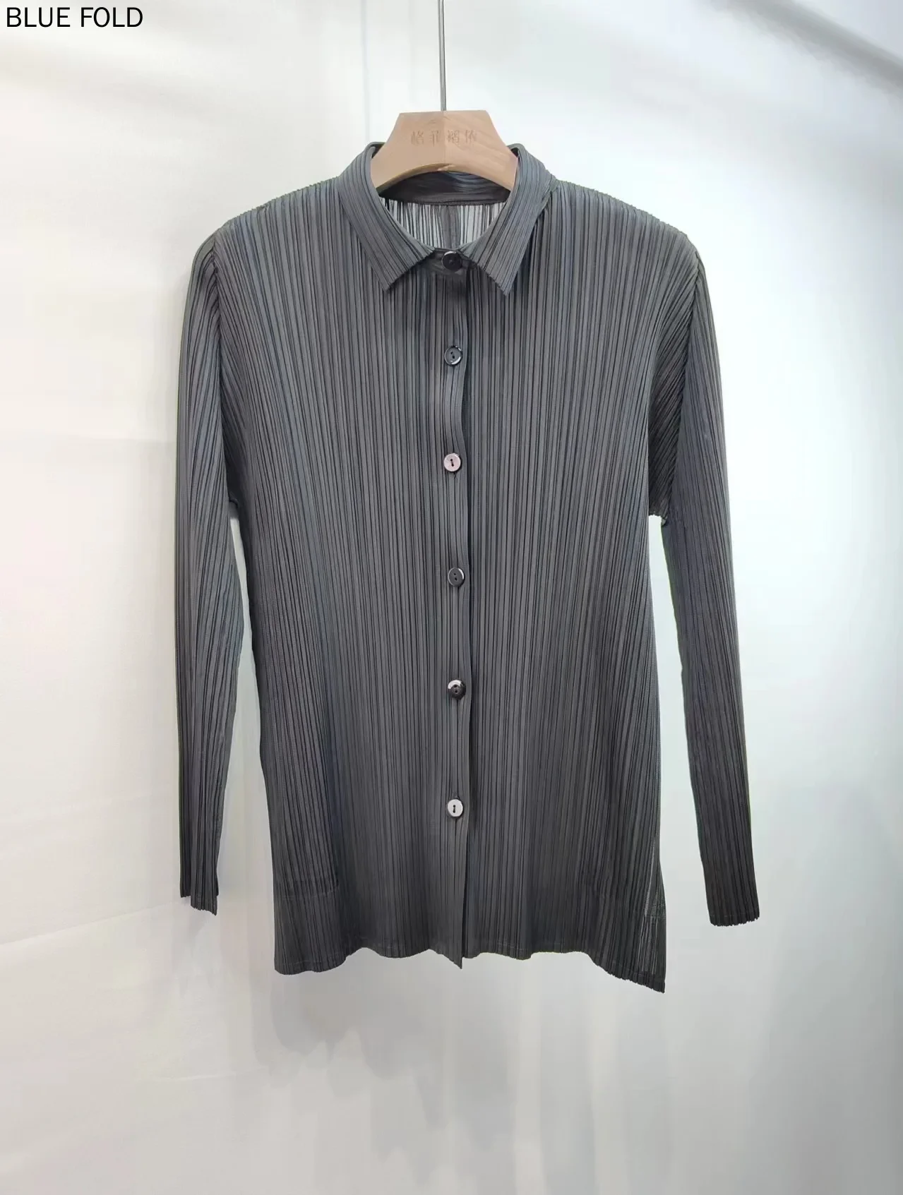 Miyake Haut plissé pour femme, cardigan, chemise à manches longues, simple boutonnage, haut de tempérament