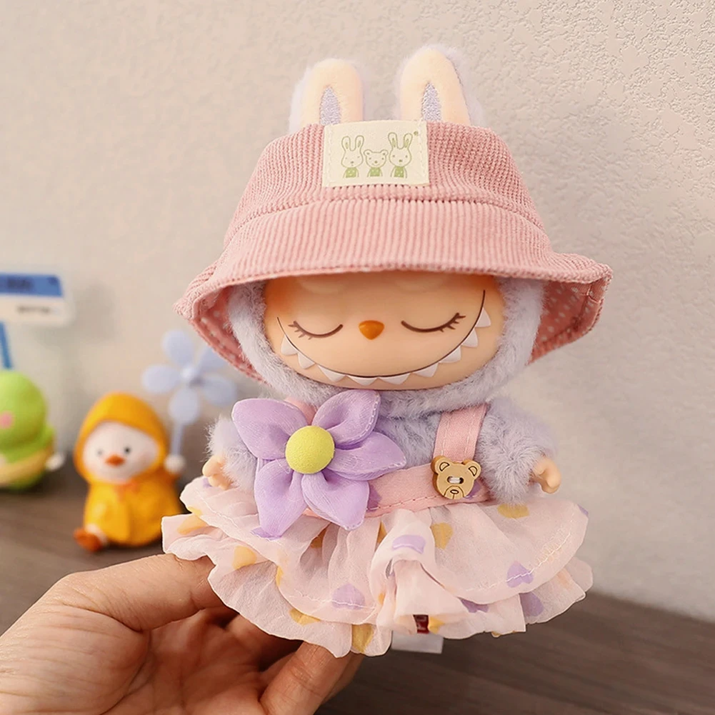 15cm Labubu Cute Bear-Themed Outfit with Hat  for Ropa Labubu V1 V2 Dolls Perfect Accessories