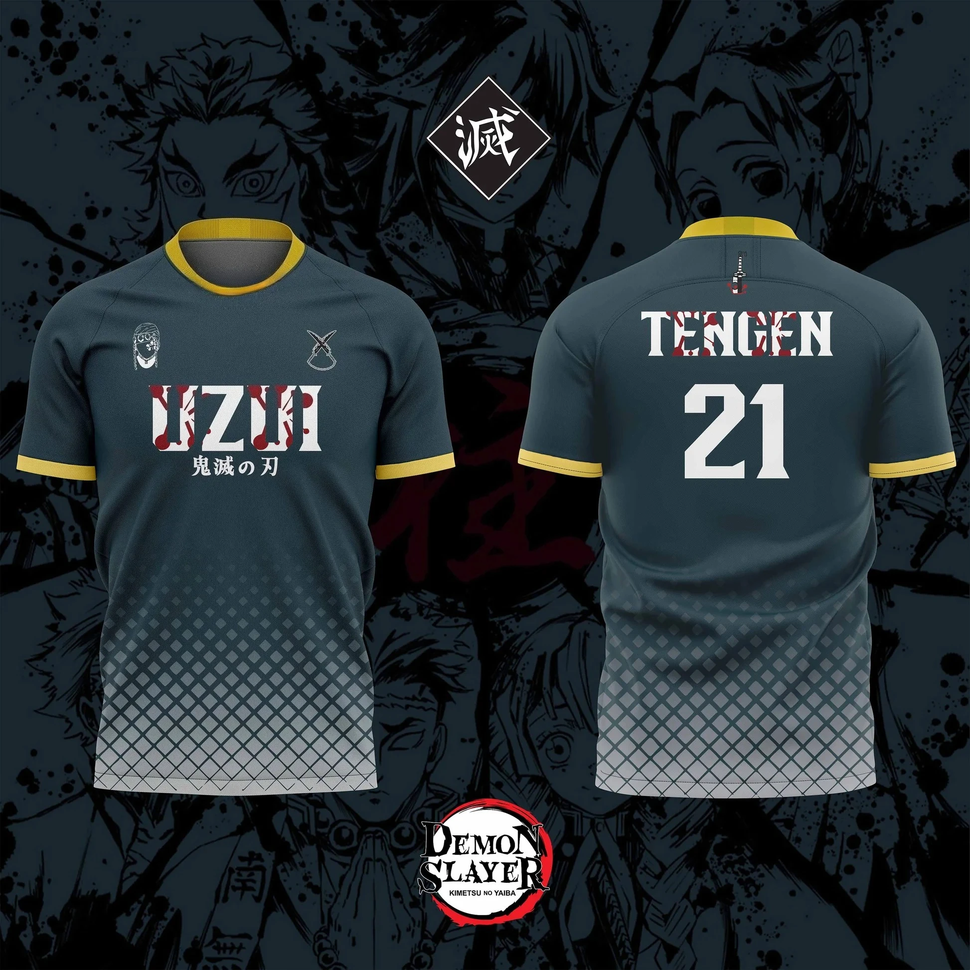 2026 Bandai Demon Slayer Anime TENGEN NO.21 3D Print Football Jersey for Men's Tshirt Summer Sports Casual Tees Kids/Adult Y2K