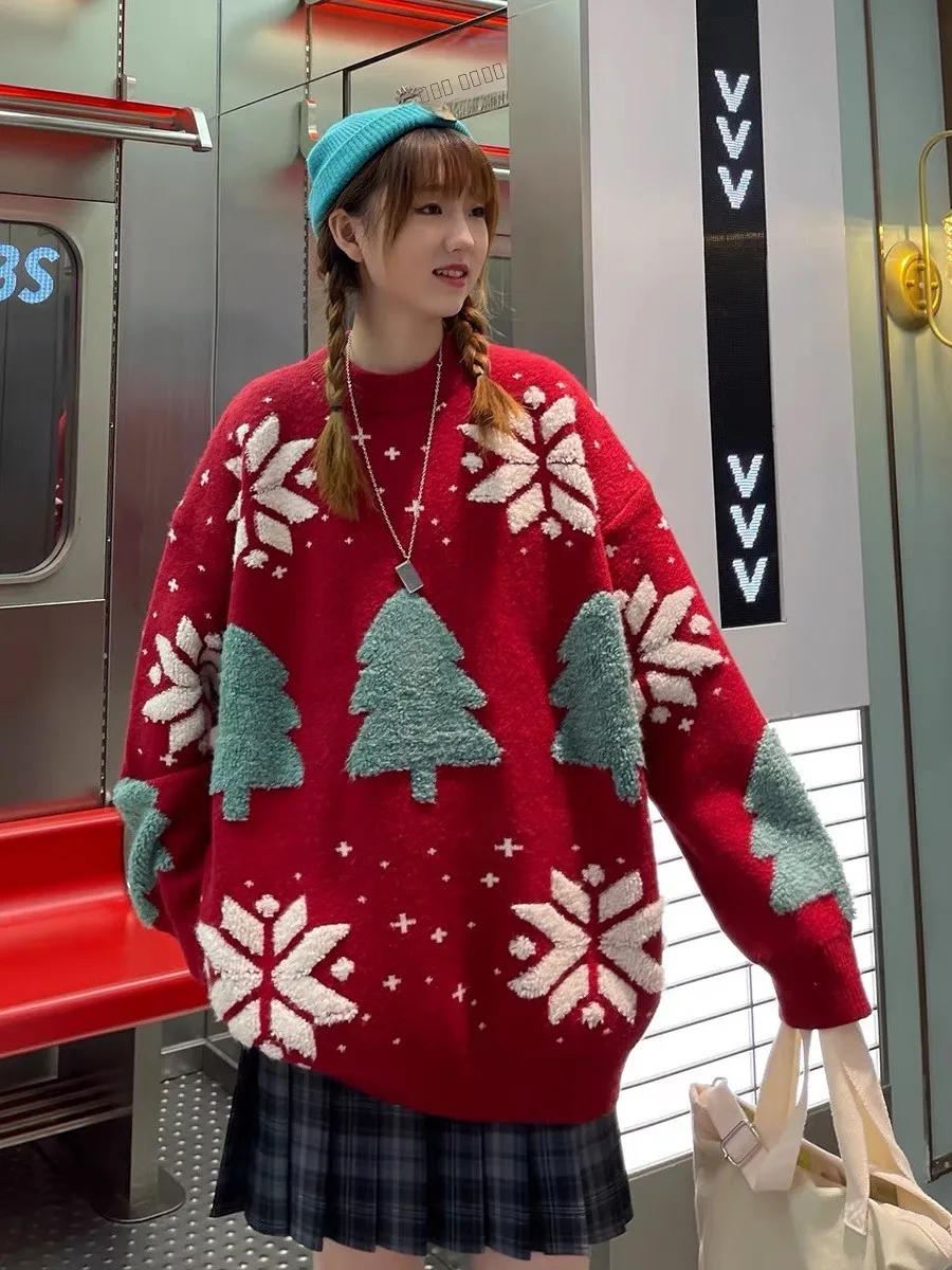 الأزواج Cisas السنة الجديدة فضفاضة كسول Sle محبوك سترة ملابس خارجية عادية مستديرة Ne Long Sve مستقيم قطع تريكو #5