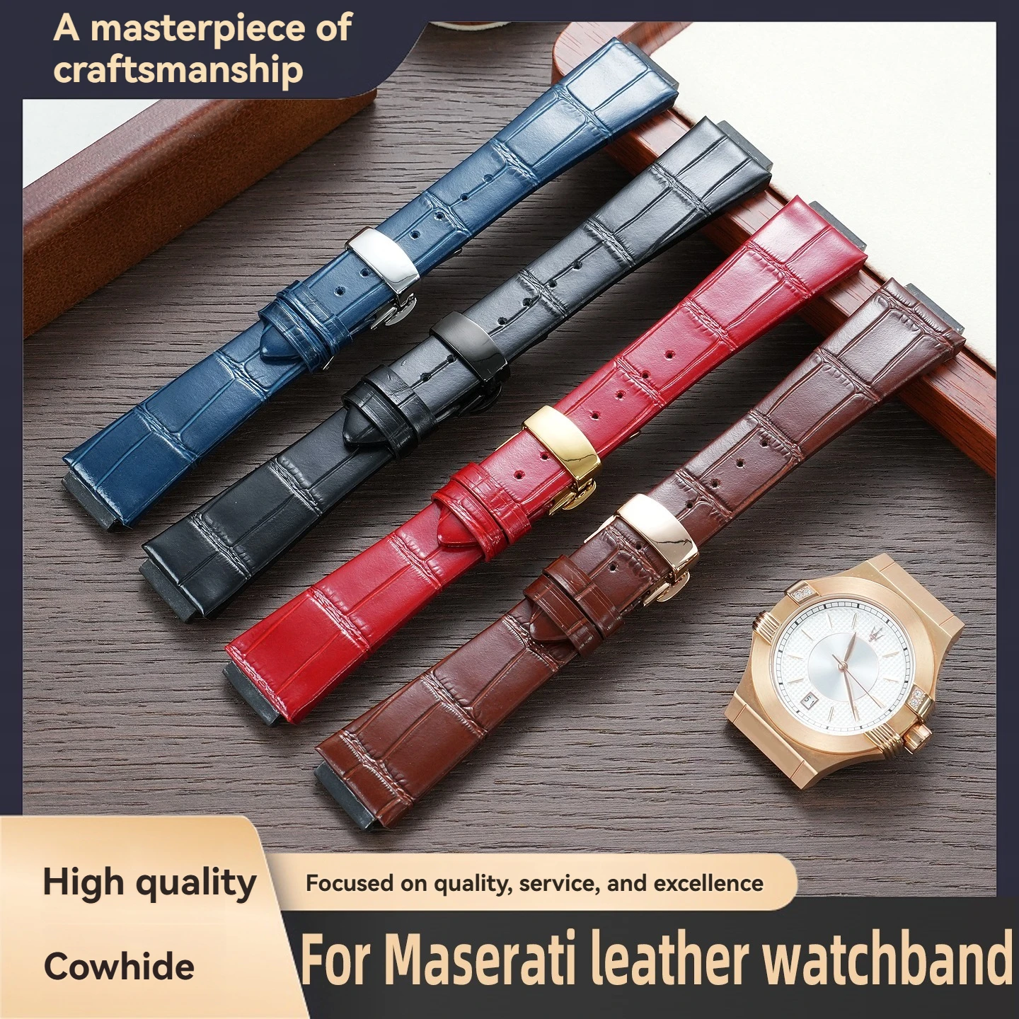 

Genuine Leather Durable Buckle Watch Strap for Men and Women for Maserati Trident 21×16×16mm 24×18×20mm Accessories