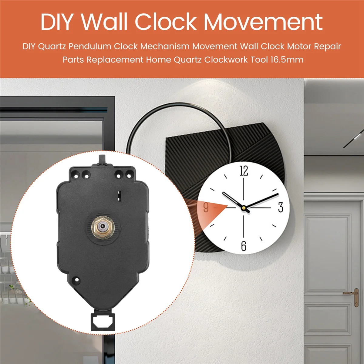 Mecanismo de reloj de péndulo de cuarzo A62K DIY, movimiento de reloj de pared, piezas de reparación de Motor, herramienta de relojería de cuarzo para el hogar de repuesto de 16,5mm