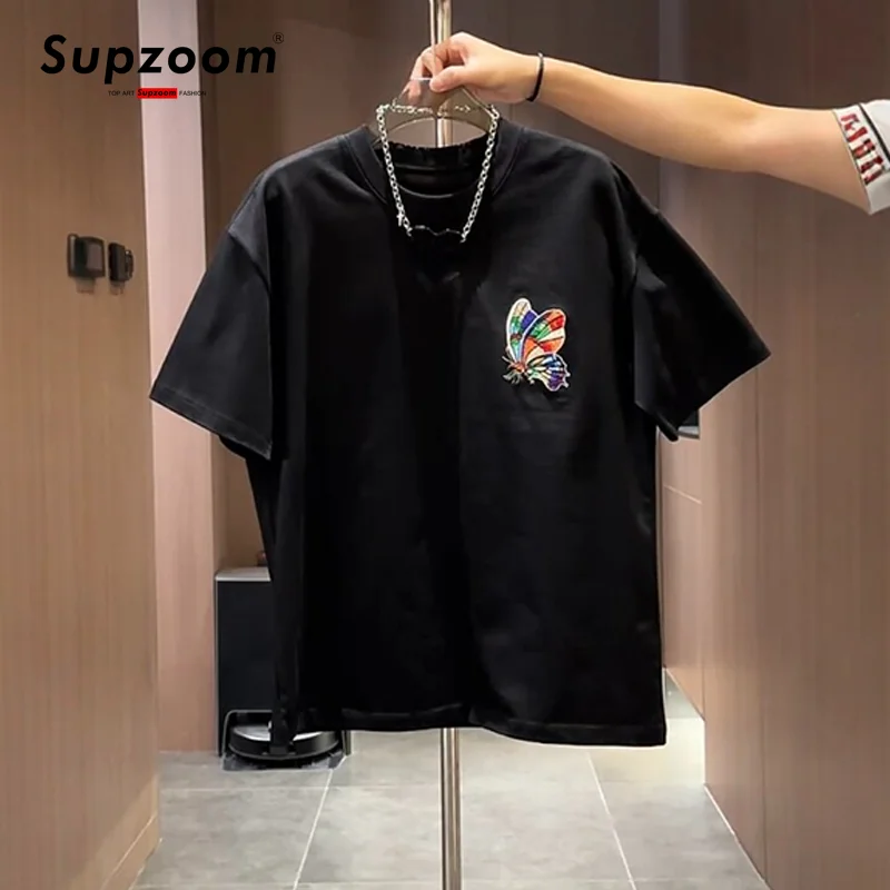 Supzoom Top Fashion Summer Leisure Embroidered Colorful Butterfly Pure Cotton Embroidered Summer New Loose Short Sleeved T-shirt
