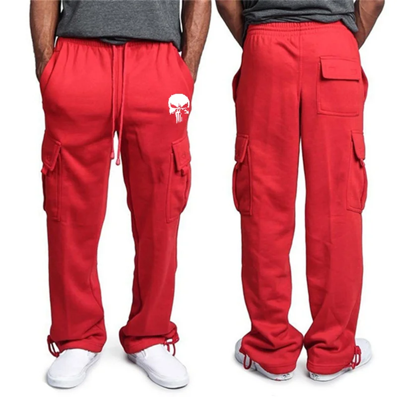 New casual pants men\'s loose straight large size clothing multi-function work pants black jogging pants casual men\'s pants