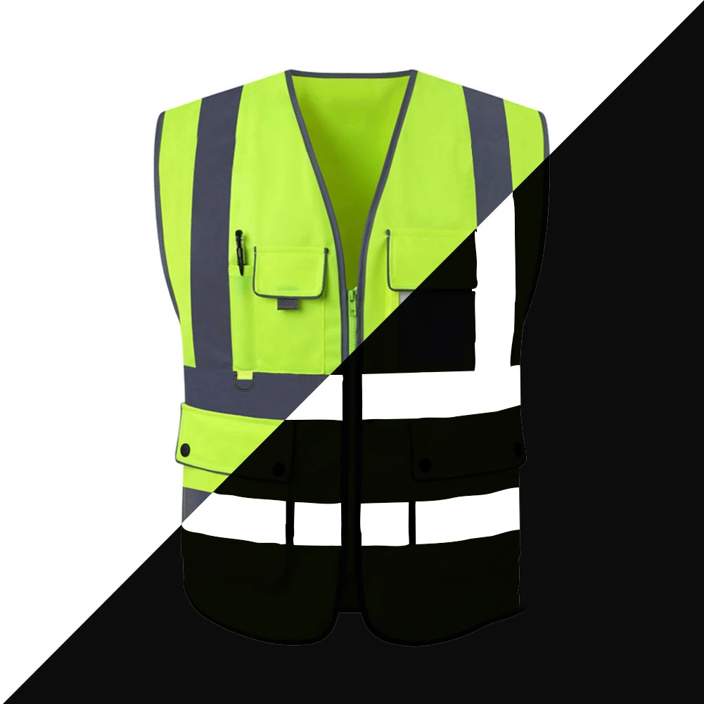 High Visibility Reflective Vest Zipper Front Safety Vest With Reflective Strips Construction Workwear Safety Reflective