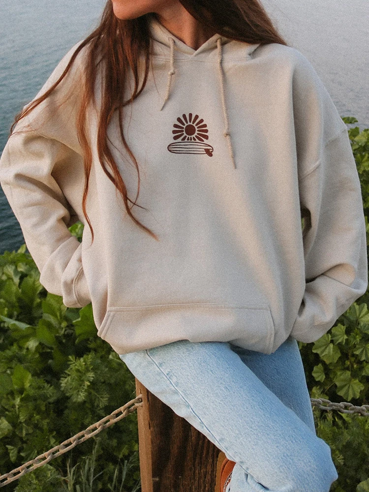 Catch Waves Chase Sunsets Prints Womans Cotton Clothing All-math Casual Sweatshirt Personality Fleece Tops O-Neck Couple Hoodies