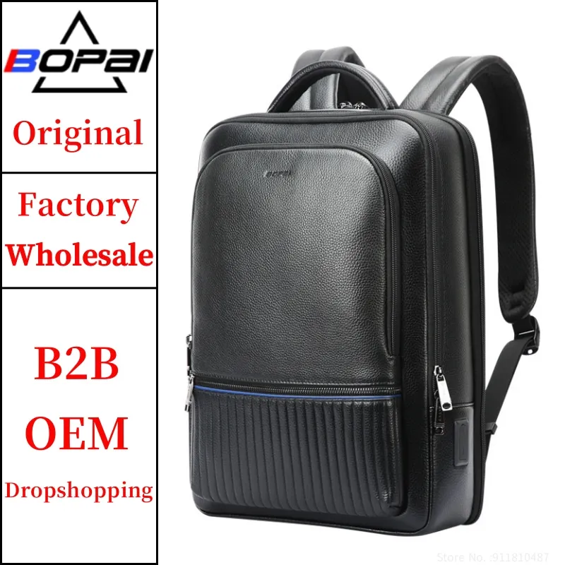 

BOPAI Wholesale Bopai Custom Usb Charging Men Travel Business Smart 15.6 Inch Laptop Cowhide Custom Luxury Genuine Leather Backp