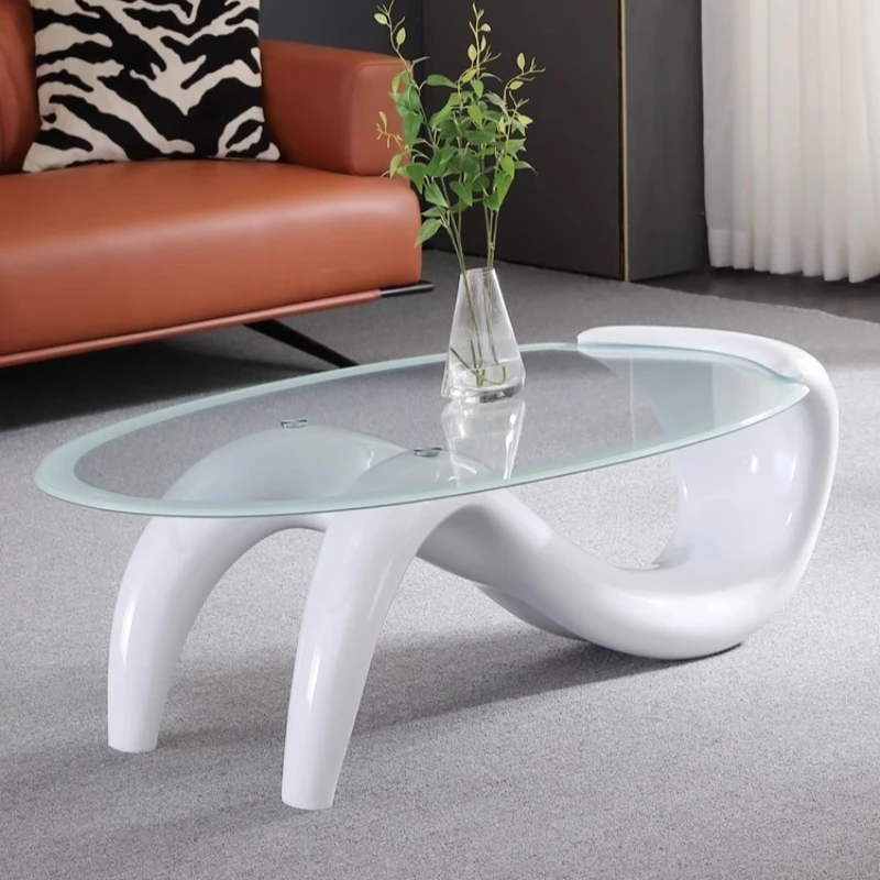 

Internet celebrity living room modern mermaid tempered glass coffee table creative personality oval small apartment leisure