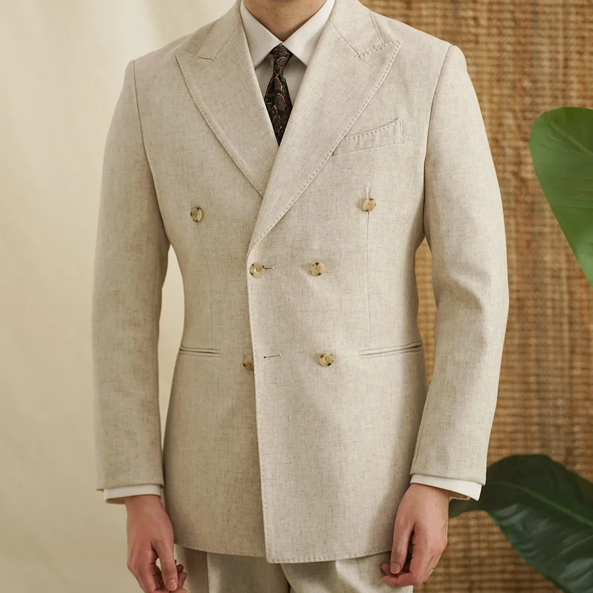 

Retro Linen Mens Suit 2 Pieces Slim Fit Light Weight Linen Beach Summer Suits Tuxedo Set Formal Jacket Blazer Pant for Men