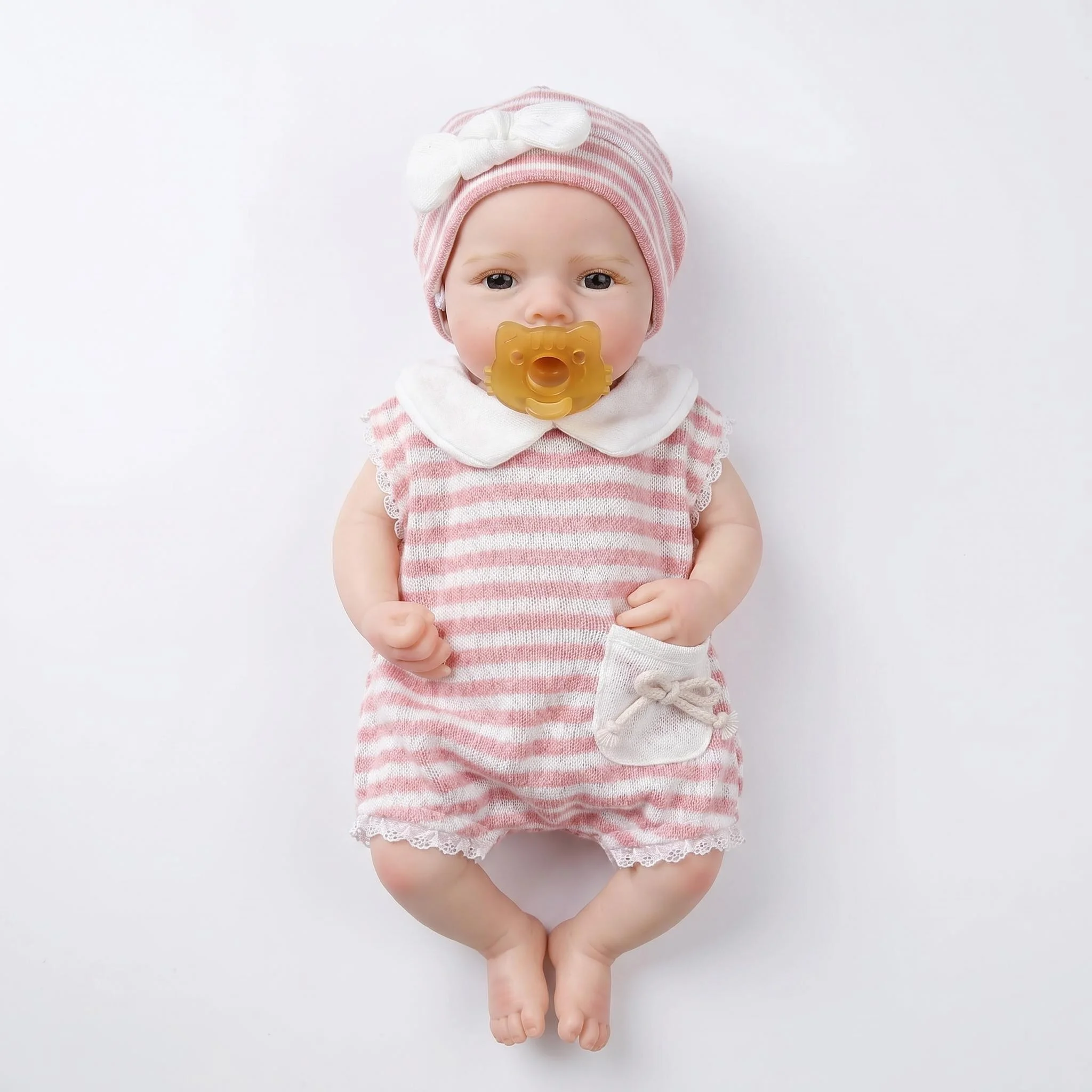 NPK 12inch Loulou Awake Full Solid Silicone Baby Doll Boy Flexible Elastic Mouth Can Open Mini Squish Lifelike Reborn Bebe