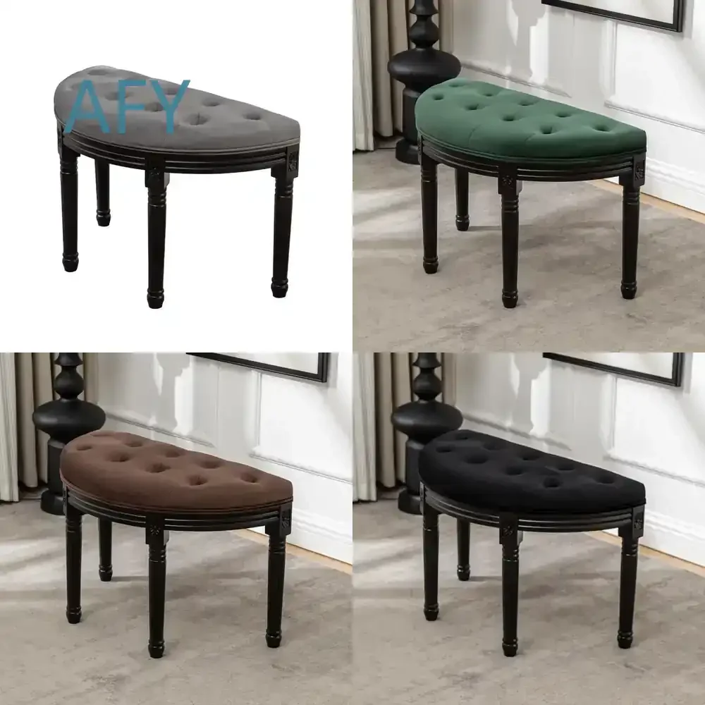 Home American Solid Wood Makeup Stool for Bedroom Dresser Vanity Table Light Luxury Simple Retro Fitting Stool for Shoe