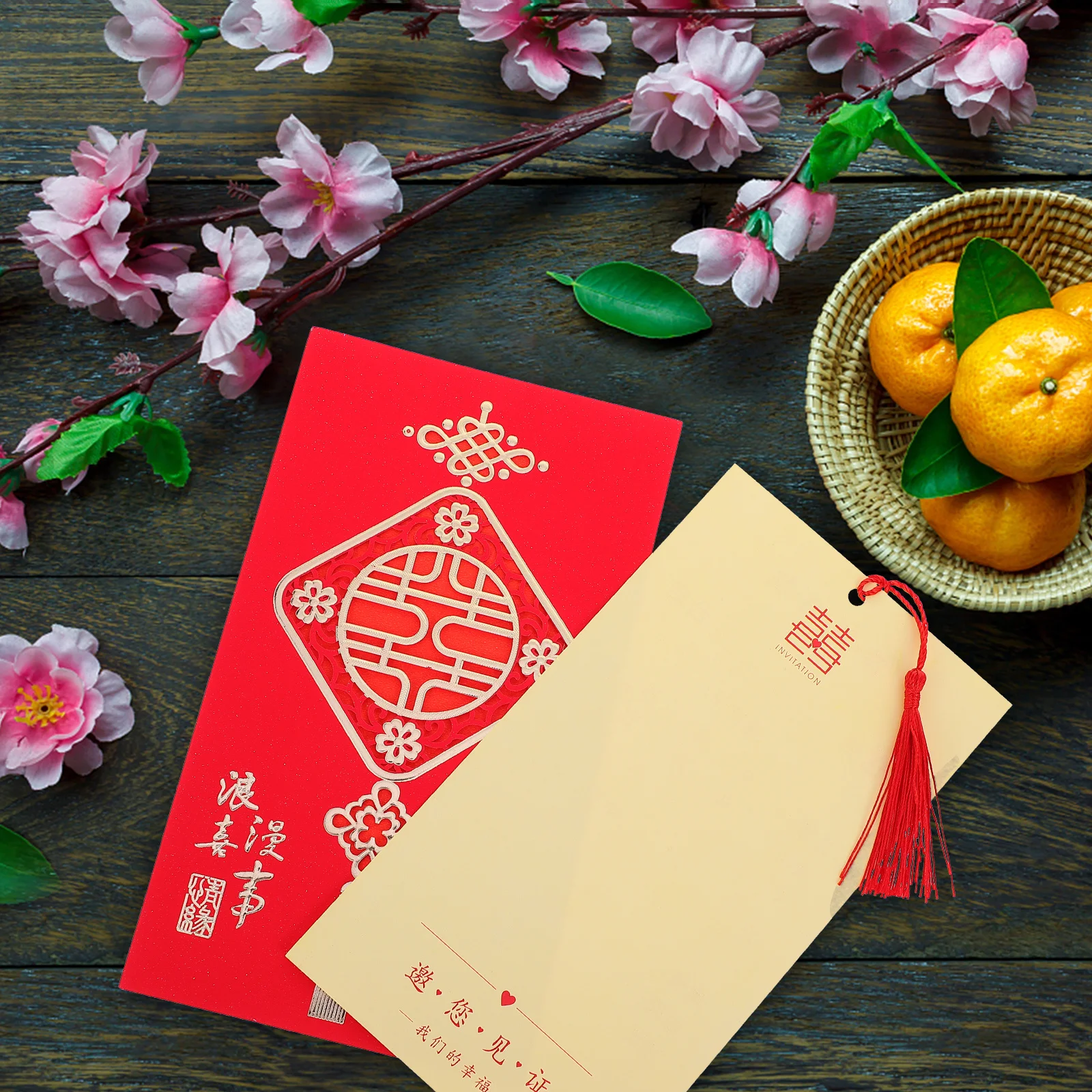 

10Pcs Wedding Invitation Cards Romantic Chinese Style Paper Cards for Wedding Ceremony Celebration Invitation Card