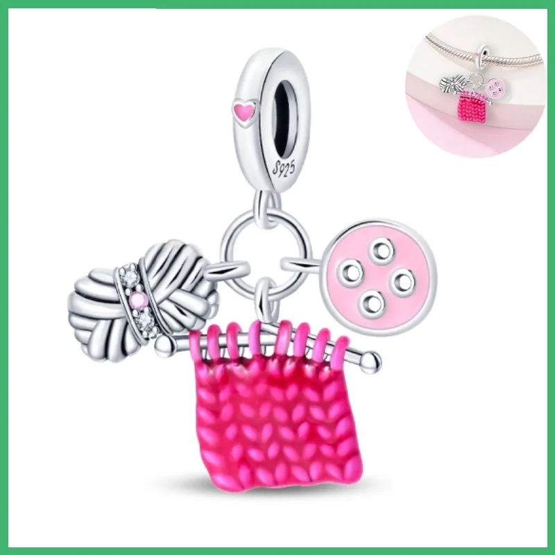 

925 Sterling Silver Love weaving Charms Pendant with Cubic Zirconia,Fit DIY bracelet necklace Gift for Her，Colgante Plata