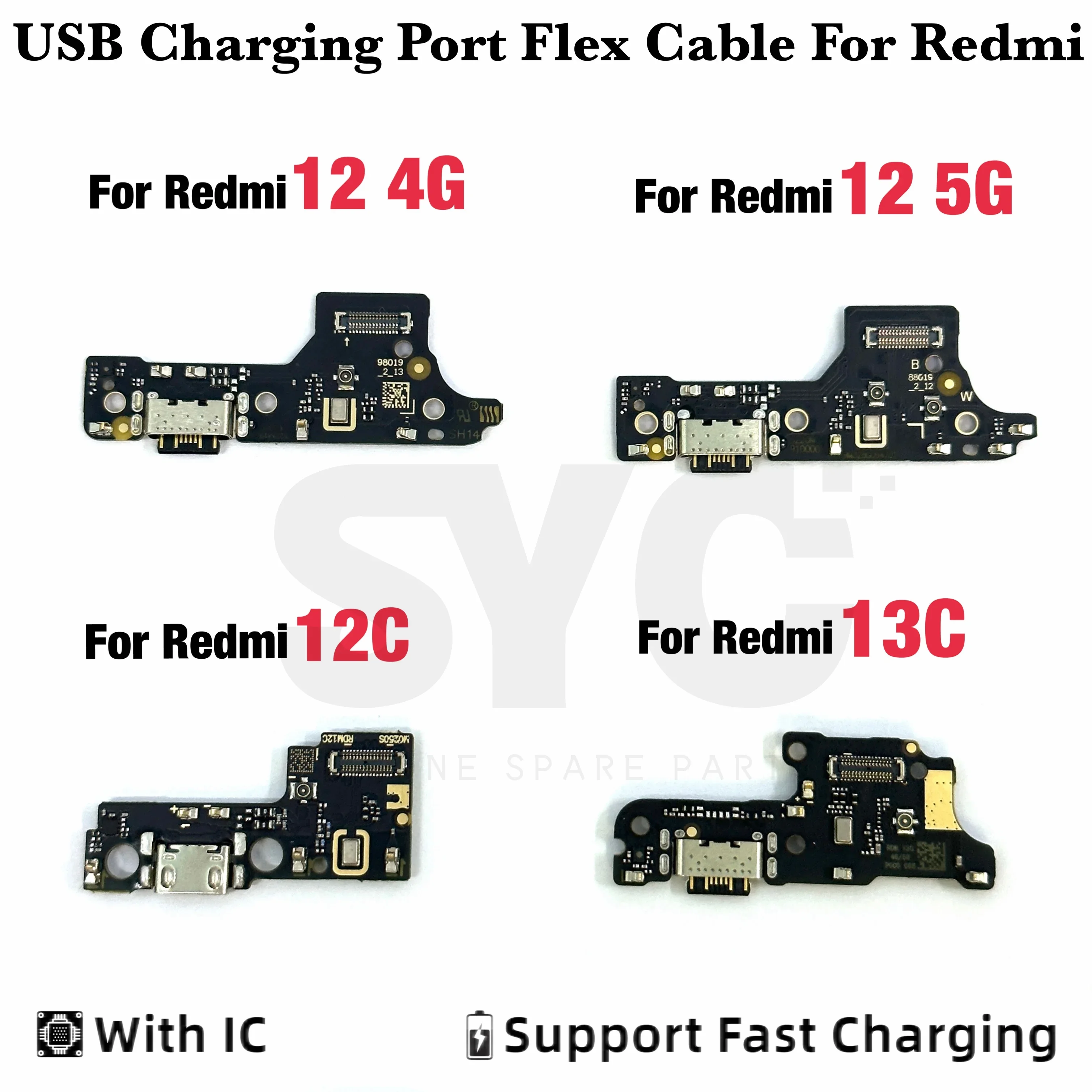 Good quality For Xiaomi Redmi 13C 12C 12 13 4G 5G USB Charging Dock Connector Port Board Flex Cable Repair Parts With IC