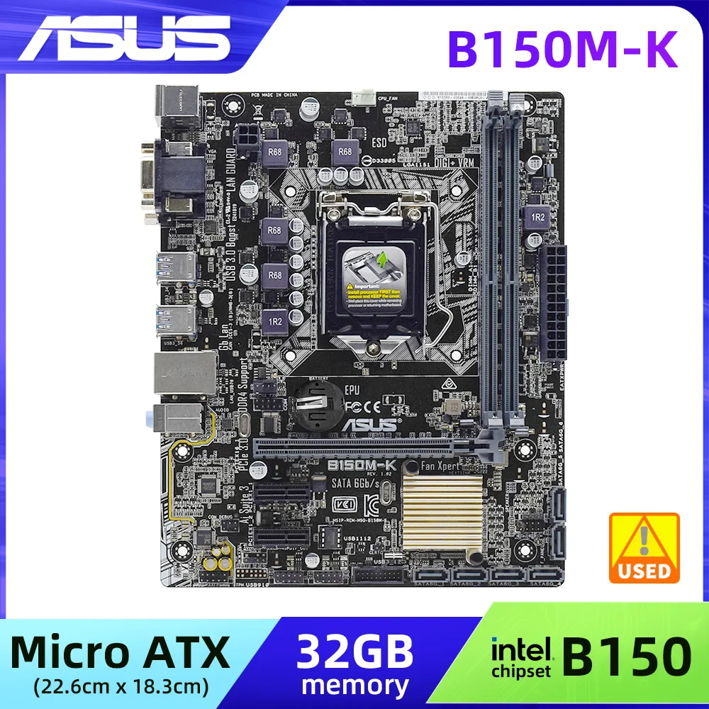 

B150 Motherboard ASUS B150M-K for Core i5 6400 7400 6500 7500 6600 7600 LGA 1151 Motherboard for Core i3 6100 7100 i7 6700 7700