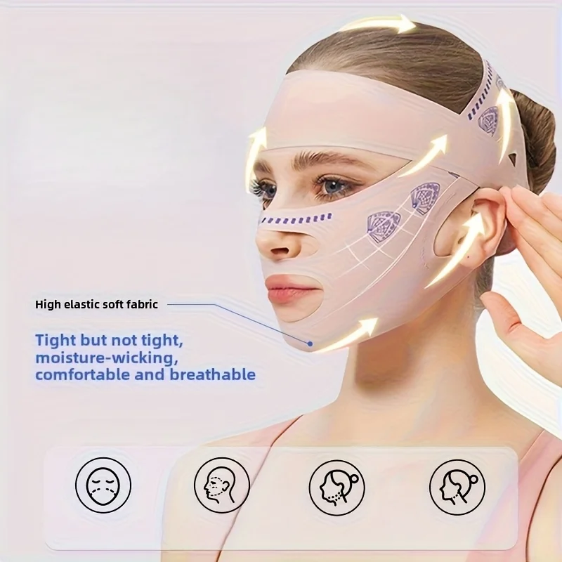 360 ° حزام رفع الذقن بتغطية كاملة على شكل حرف V - قناع نوم مضاد للحساسية وقابل لإعادة الاستخدام | أشرطة وجه قابلة للتعديل وجيدة التهوية #1