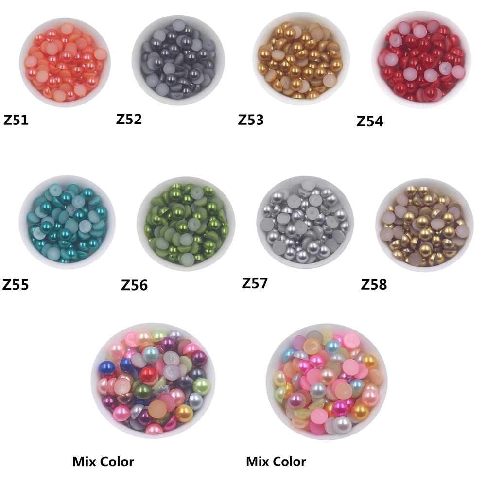 50 farben Größen 6/8/10MM ABS Kunststoff Halb Runde Flatback perle Lose Perlen DIY Schmuck/headwear/Nagel Kunst/Telefon Schmücken